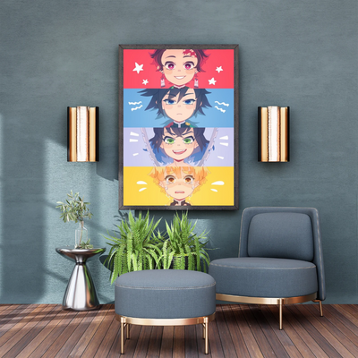 Demon Slayer Quad-Panel Chibi Wall Art