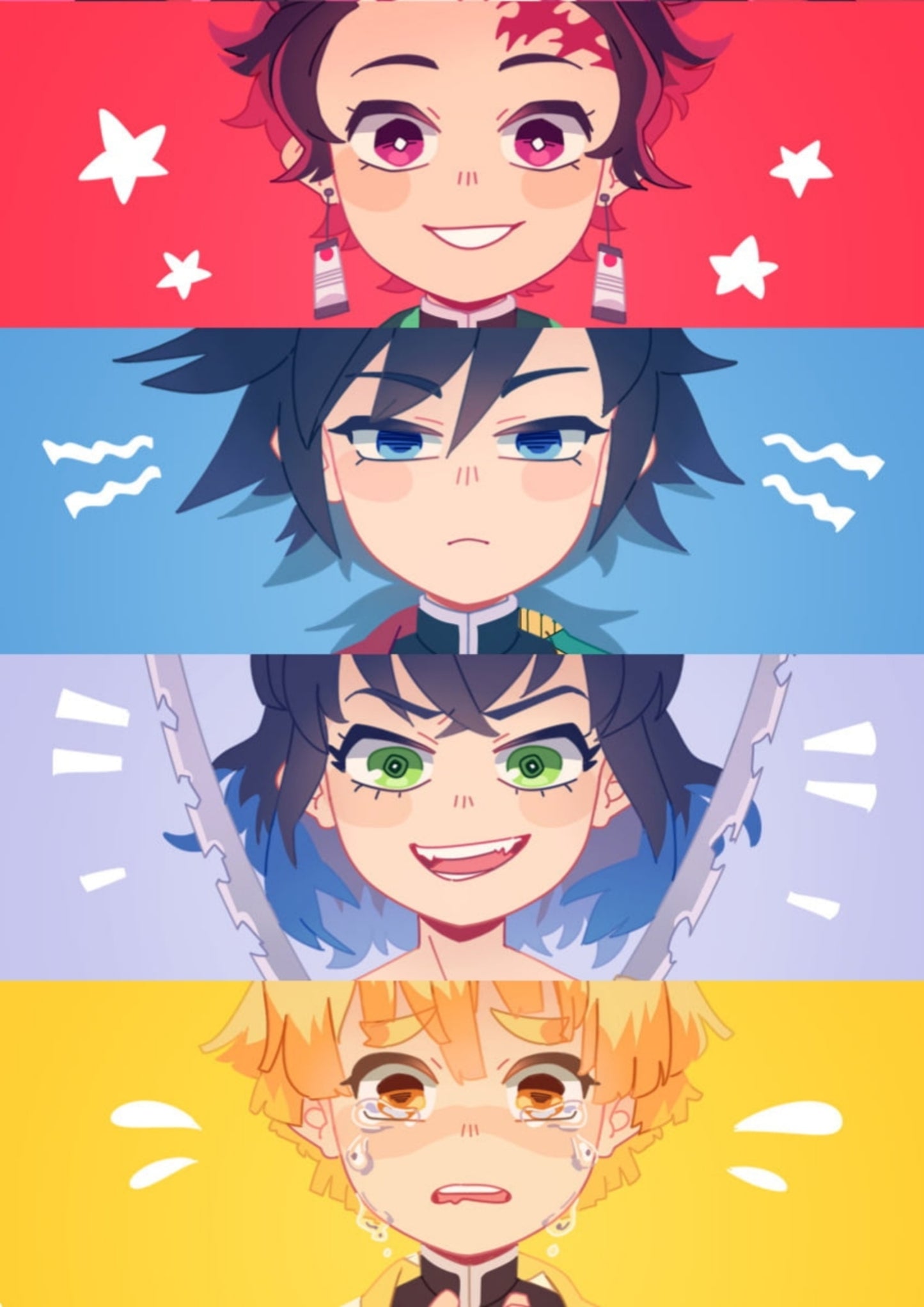 Demon Slayer Quad-Panel Chibi Wall Art