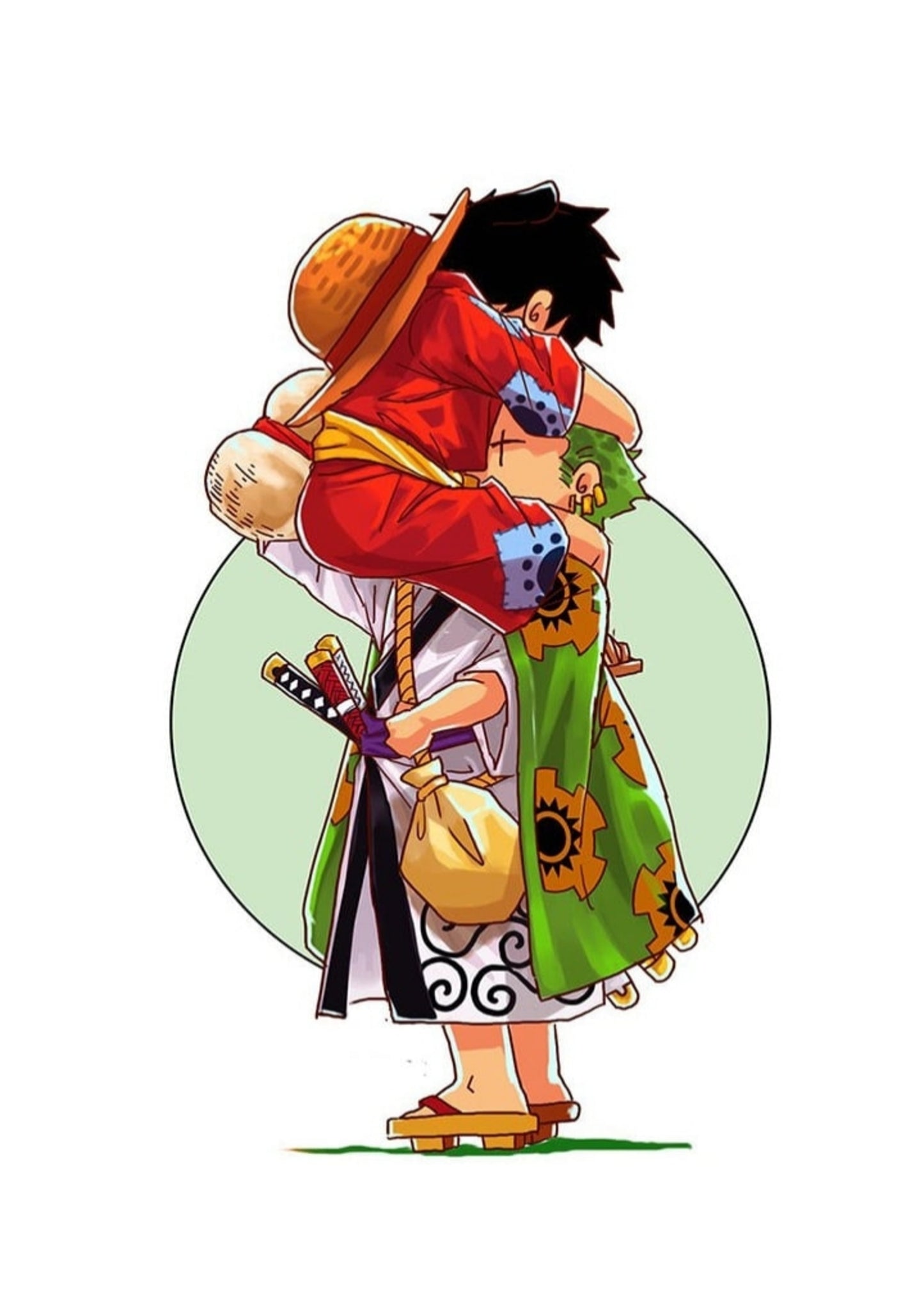 Wano Embrace: Luffy x Zoro Bond