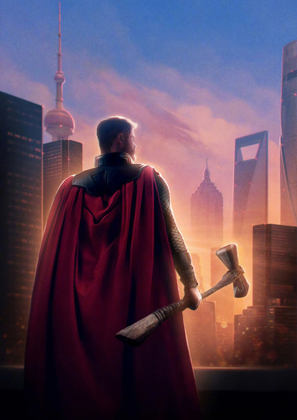 Thor with Stormbreaker Sunset Poster