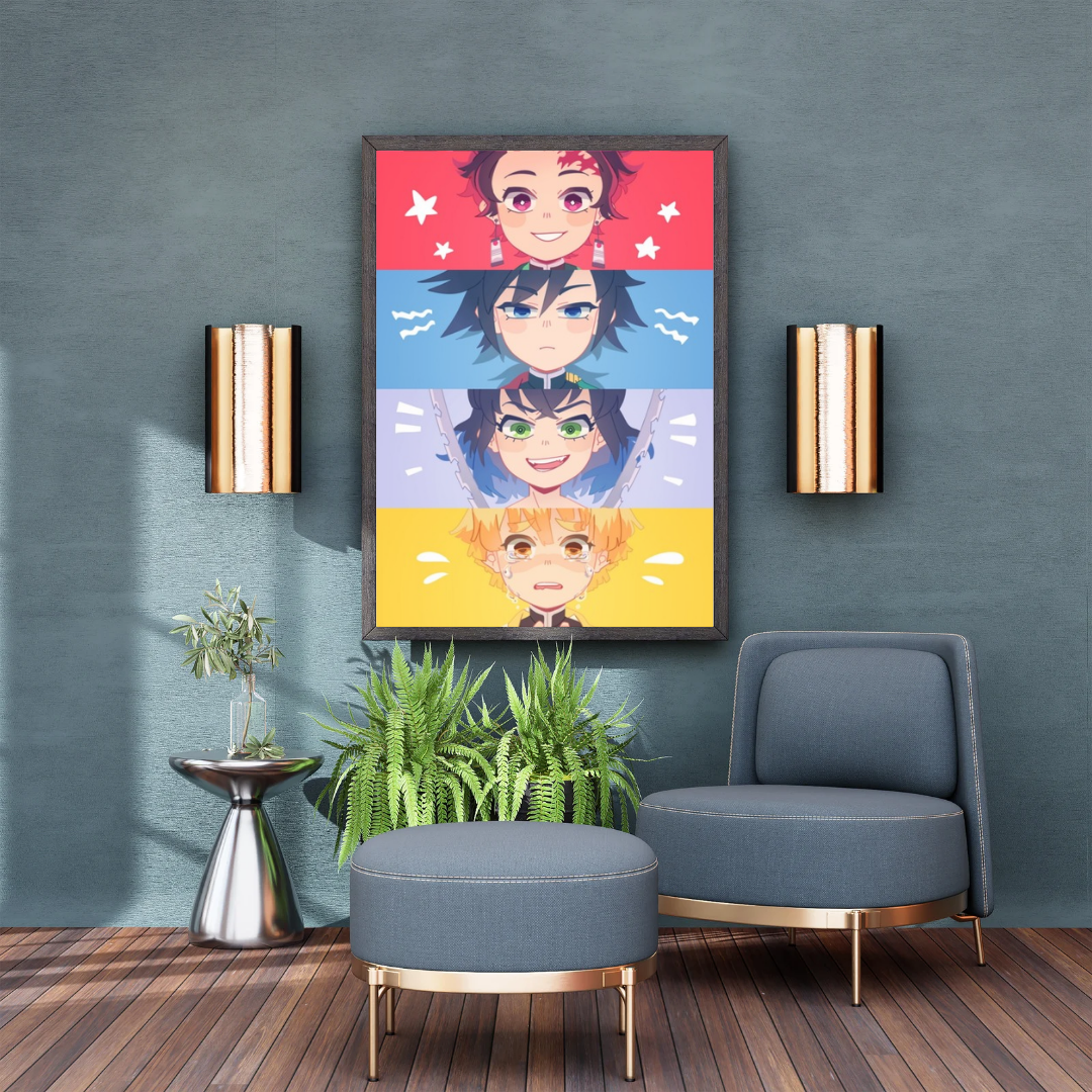 Demon Slayer Quad-Panel Chibi Wall Art