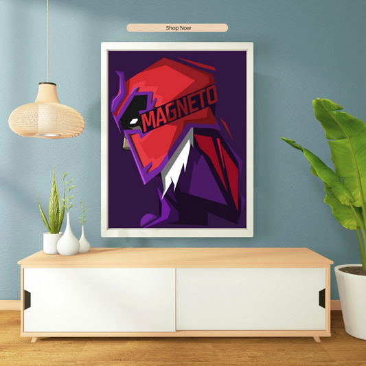 Magneto Helmet Typography Portrait Poster