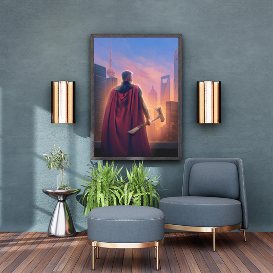 Thor with Stormbreaker Sunset Poster