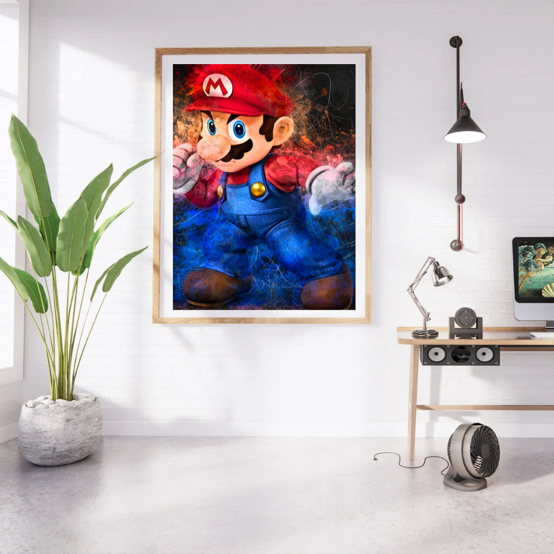 Super Mario Neon Smoke Art Poster