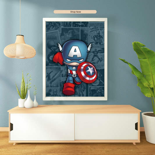 Captain America Chibi Comic Background Poster