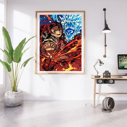 Demon Slayer Tanjiro Fire & Water Slash Poster